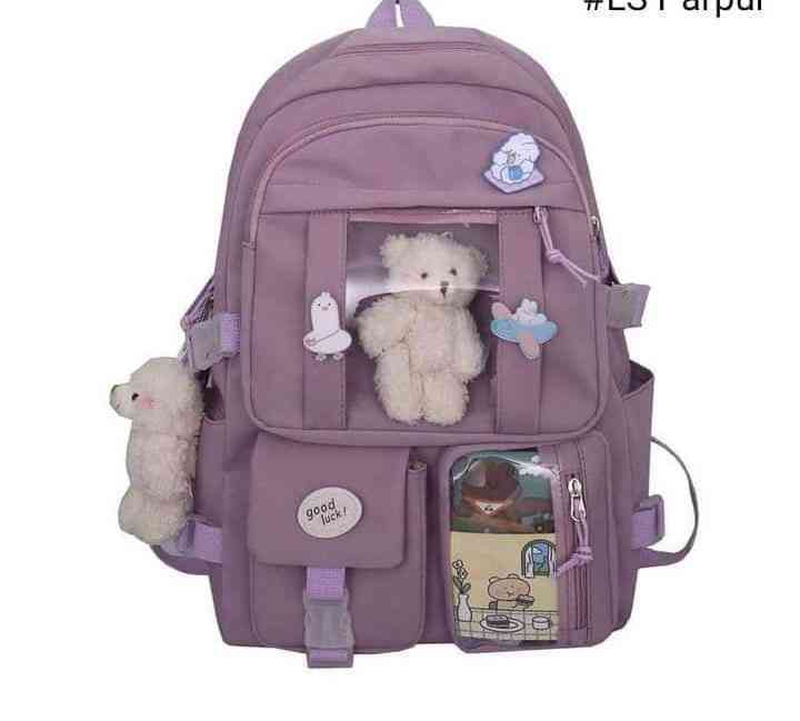 Kids School Bag with 2 Dolls & Stickers – Soft Fabric Backpack