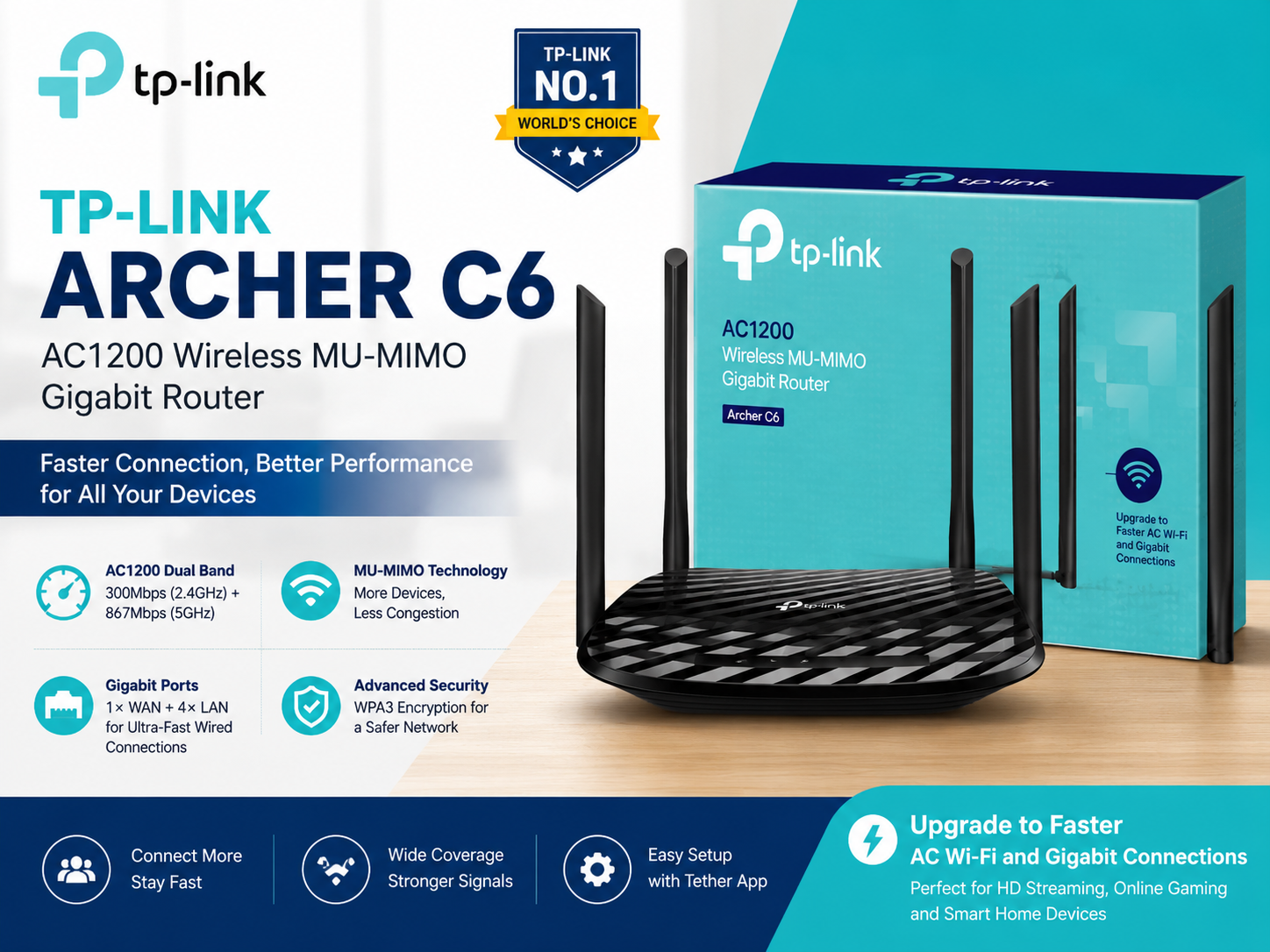 TP-Link Archer C6 AC1200 Dual Band Gigabit Router