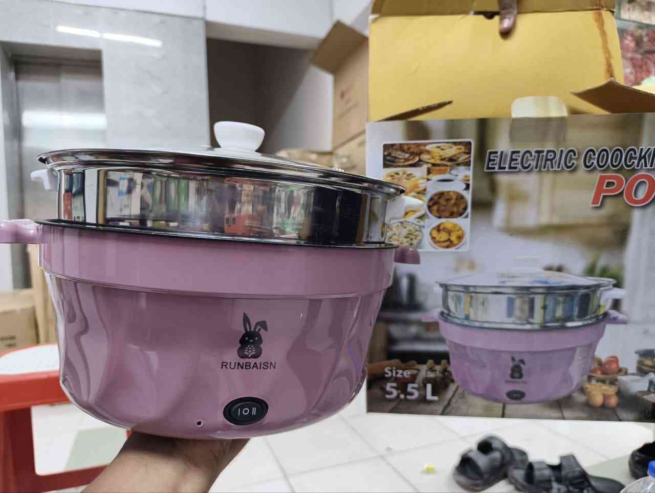 Runbaisen 5.5L Multi-Purpose Electric Cooking Pot – Steamer সহ বড় ইলেকট্রিক কুকার