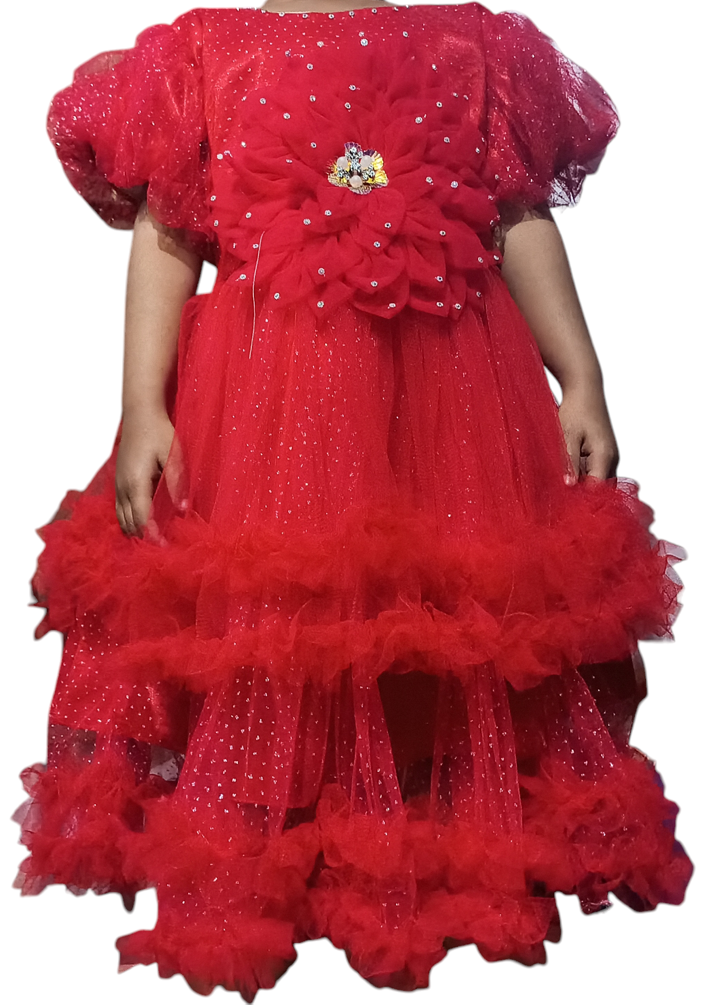 Baby Party Dress for Girls | AC Net Inner & Beaded Work | 2–5 Years