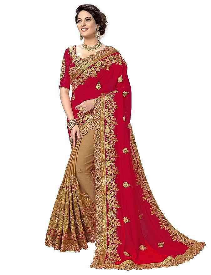 Indian Georgette Saree with Blouse | Stone & Embroidery Work