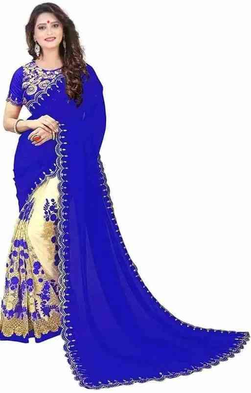 Indian Georgette Saree with Blouse | Stone & Embroidery Work