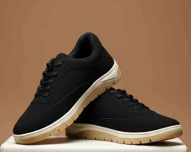 Men’s Solid Black Lace-Up Sneakers | TRP Rubber Sole
