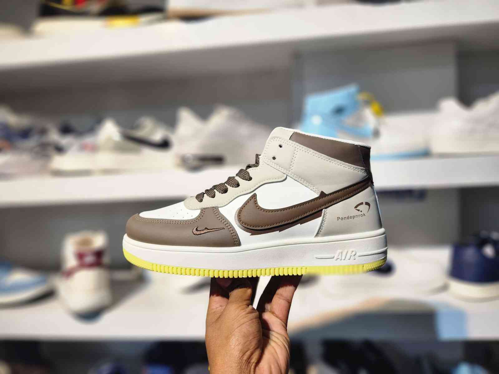 Premium High-Top Casual Sneakers for Men – White, Brown & Yellow