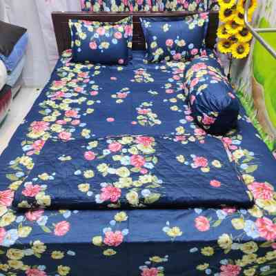 5 Pieces AC Katha Set – 100% Cotton Twill Fabric Bedsheet & Katha Combo