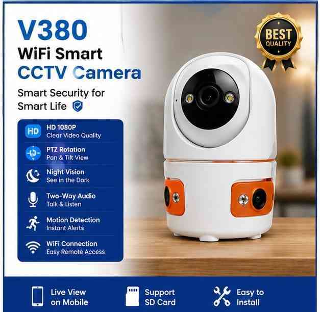 V380 WiFi Smart CCTV Camera 1080P Full HD PTZ IP Security Camera with Night Vision & Two-Way Audio