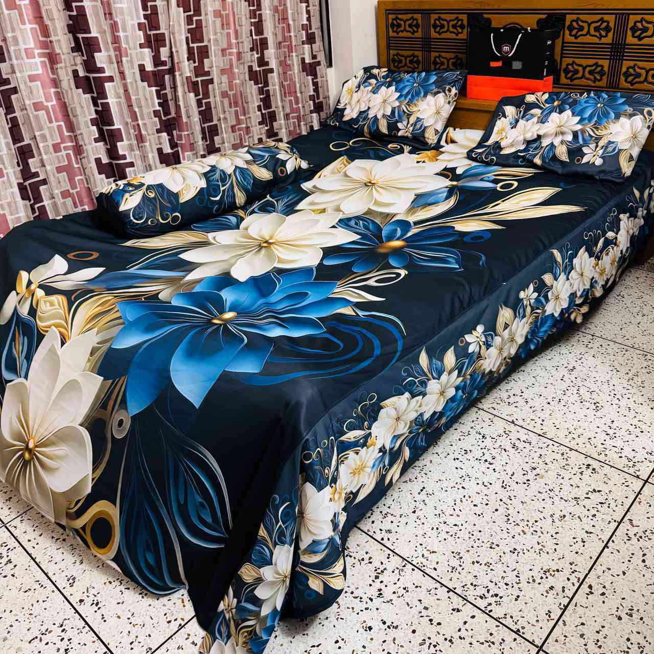 Premium 3D Printed King Size Bedsheet 4 Pcs Combo Set – প্রিমিয়াম 3D ডিজাইনের বেডশিট