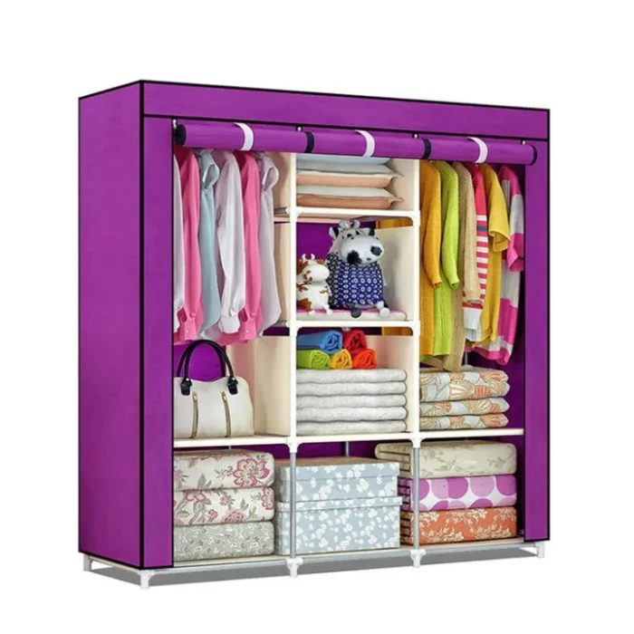 3 Layer Portable Cloth Wardrobe – স্টিলের পাইপের কাপড়ের আলমারি